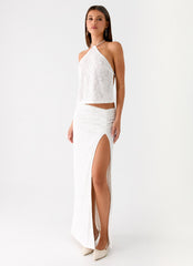Griff Low Rise Jacquard Maxi Skirt - White