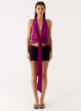 Right Back Halter Top - Maroon