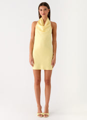 Soft Focus Cowl Neck Mini Dress - Yellow