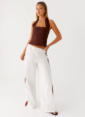 Sunflare Linen Halter Top - Chocolate