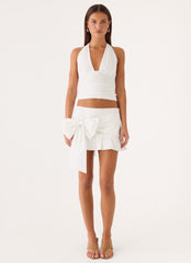 Emrie Bow Bubble Mini Skirt - White
