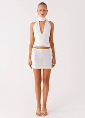 Salihah Sequin Shell Mini Skirt - White