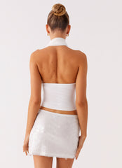 Salihah Sequin Shell Mini Skirt - White